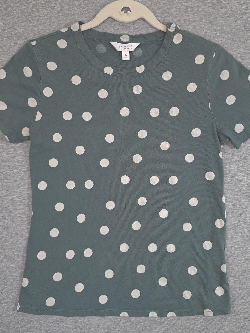 LC Lauren Conrad Teal Green Polka Dot Short Sleeve Tee Size Small 100% Cotton